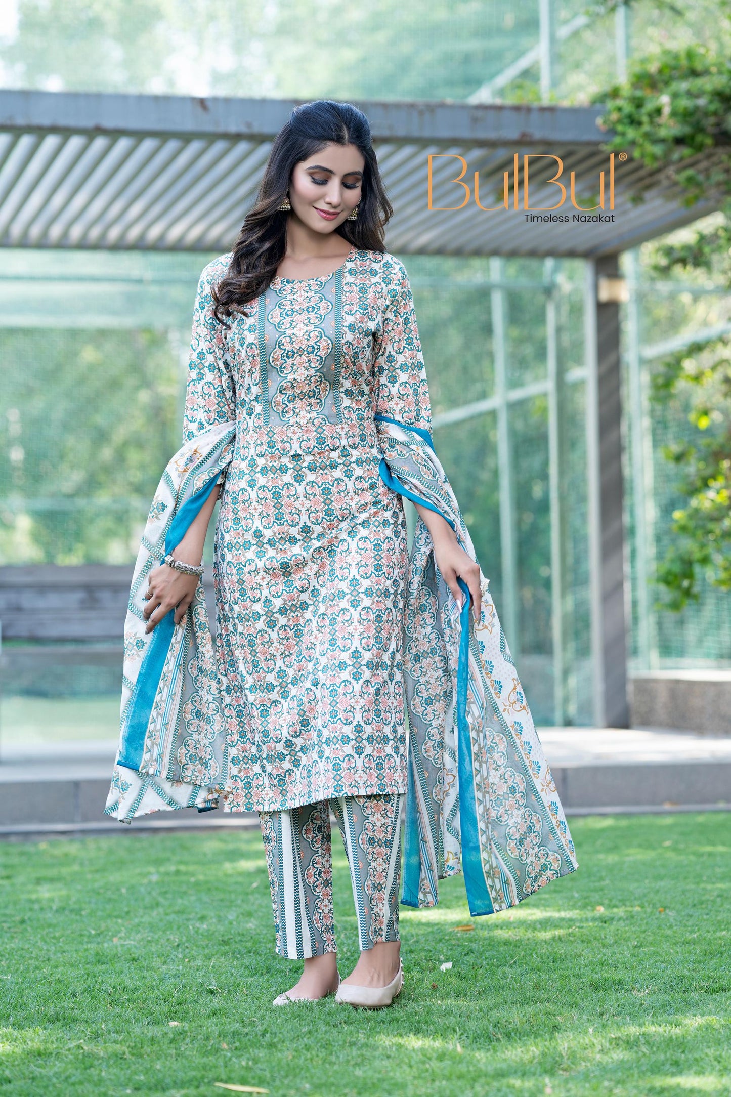 Fashionista Green-Blue Kurta Set with Dupatta