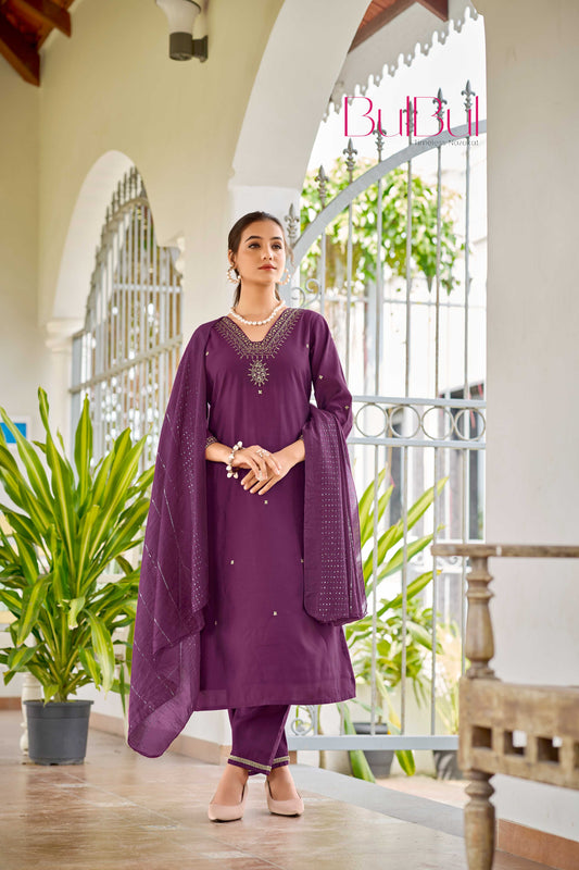 Nakshatra Wine Kurta Set with Dupatta