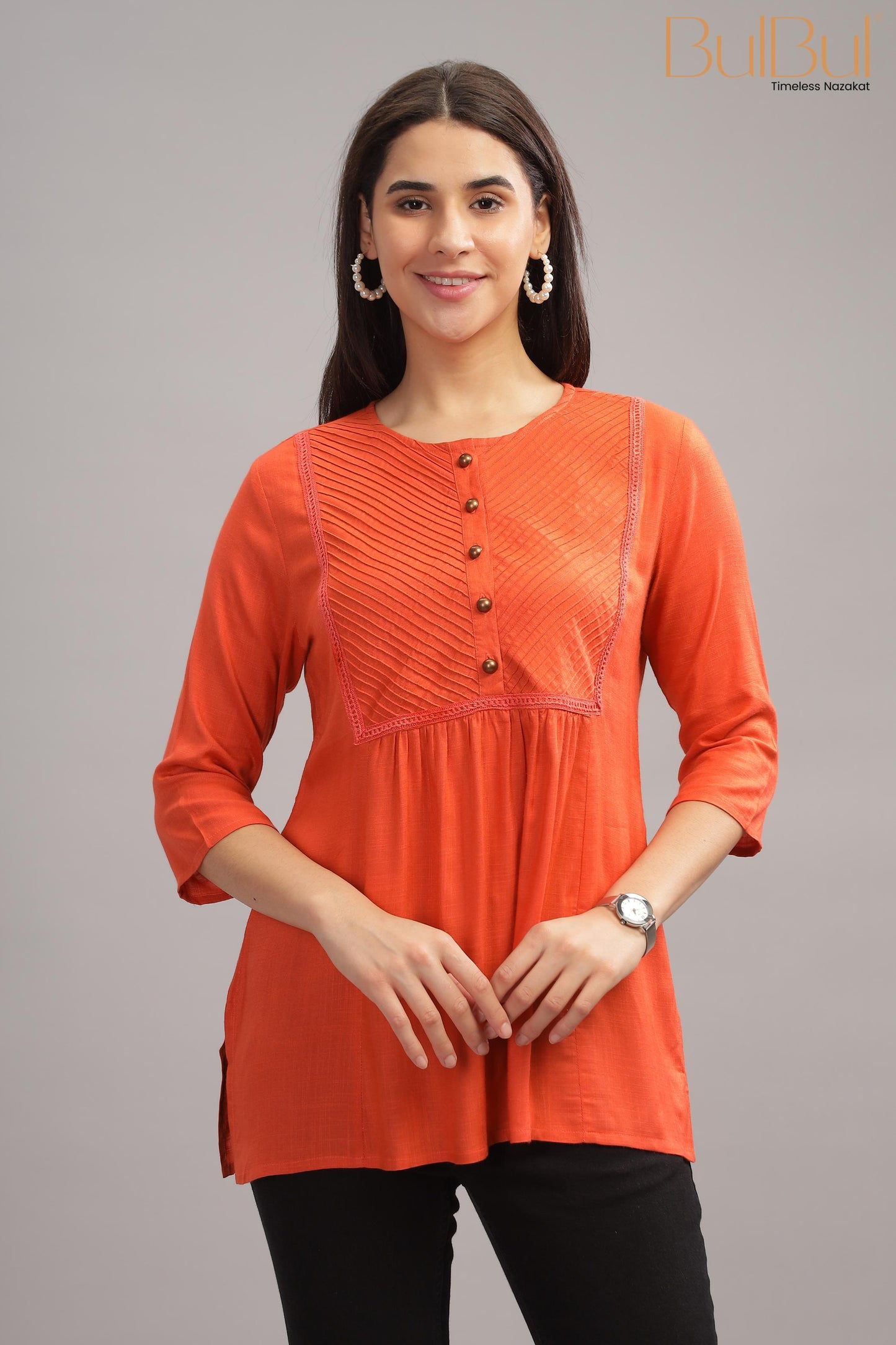 Anna Orange Rayon Slub Top