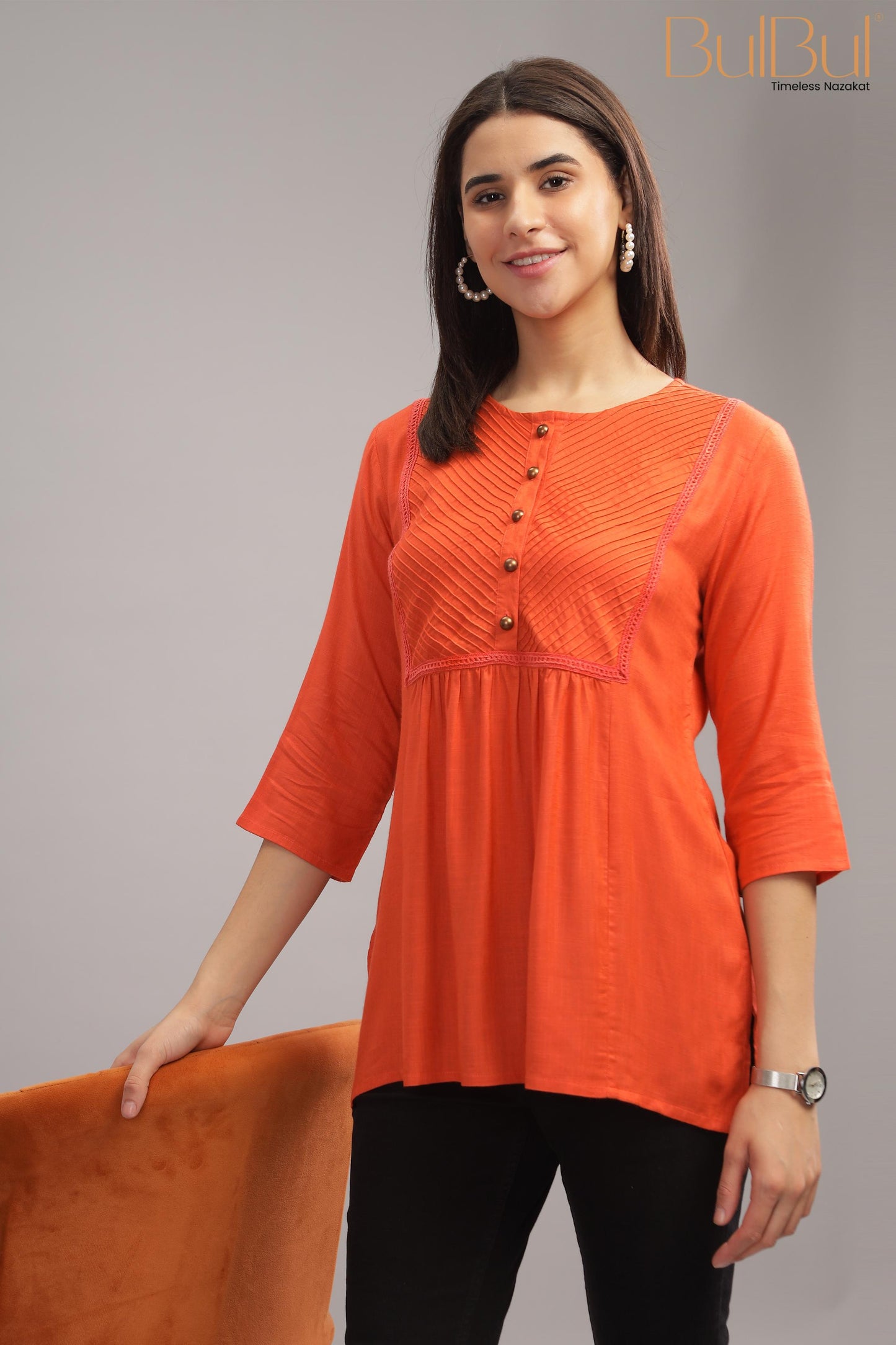 Anna Orange Rayon Slub Top