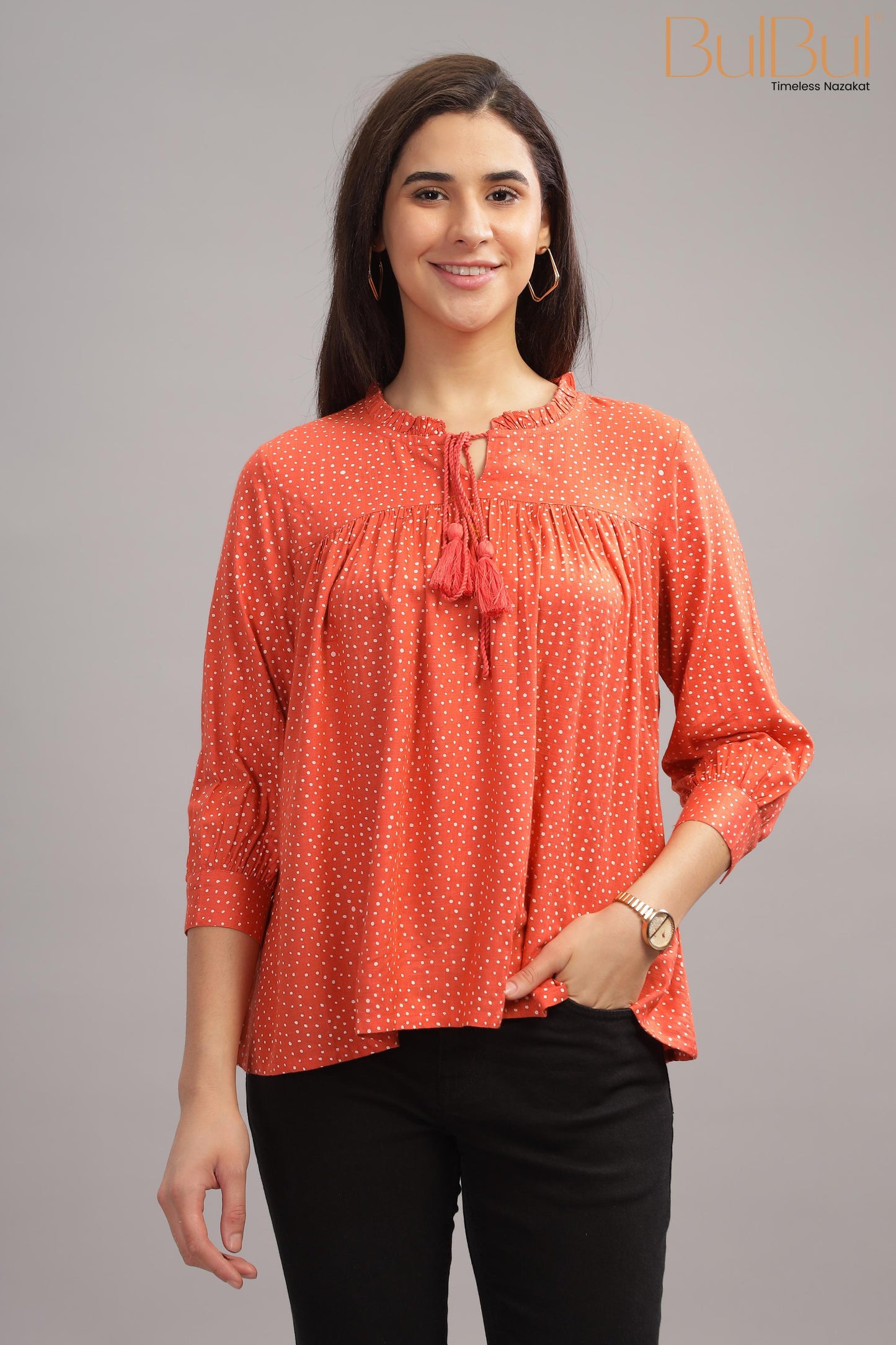 Allen Orange Rayon Slub Tops