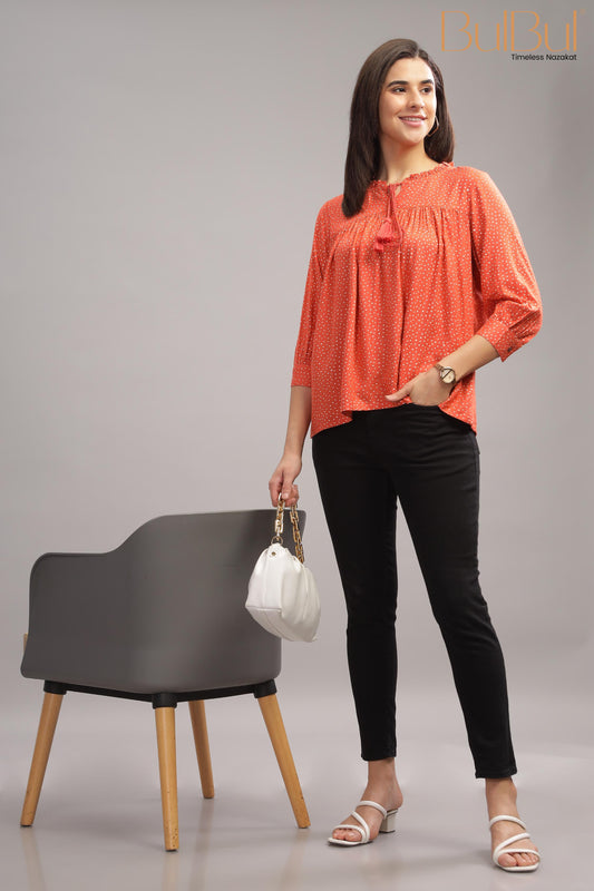 Allen Orange Rayon Slub Tops