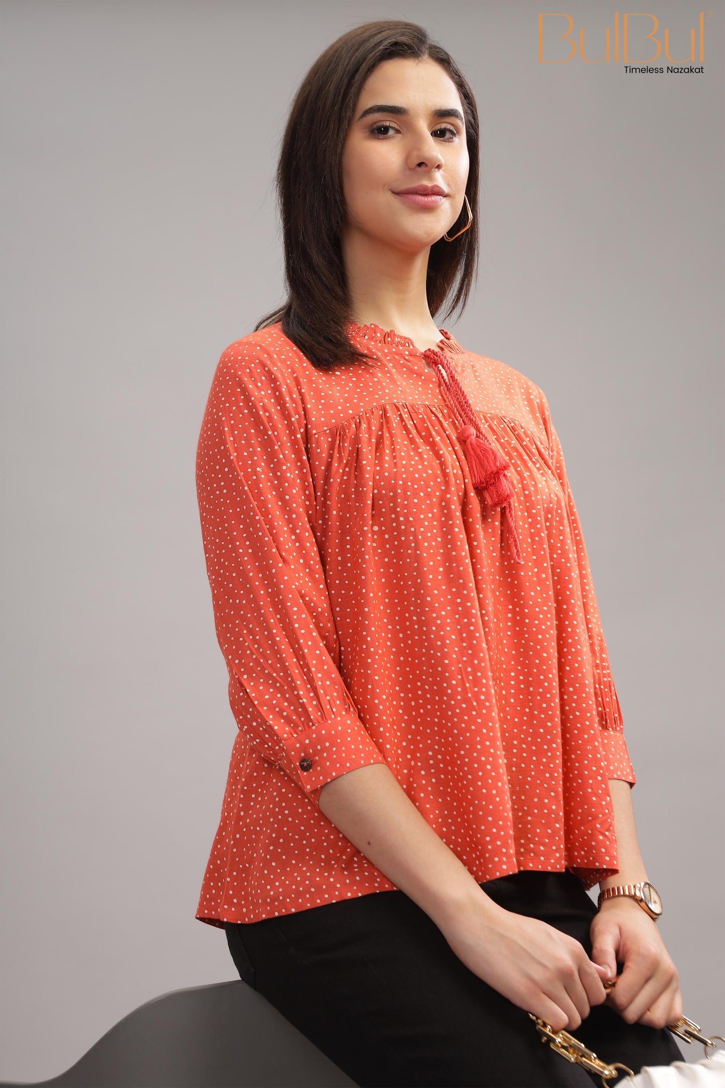 Allen Orange Rayon Slub Tops