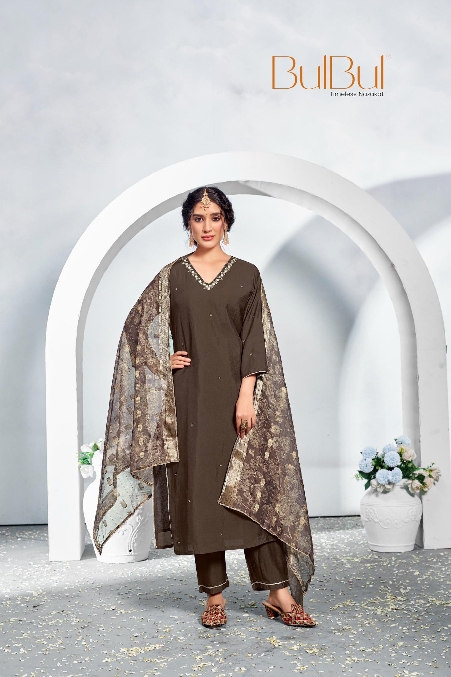 Nirjari Brown Kurta Set with Dupatta