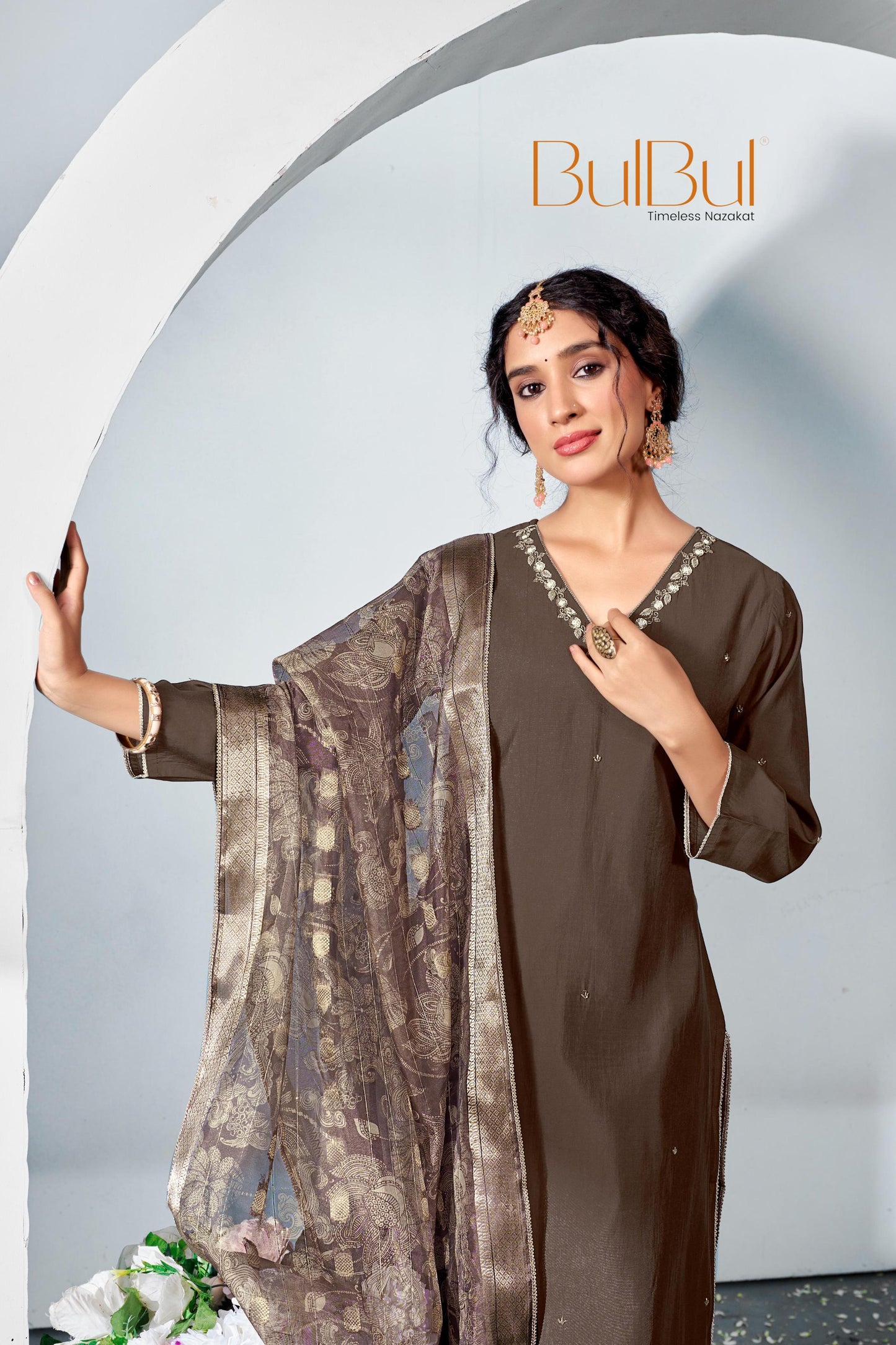 Nirjari Brown Kurta Set with Dupatta