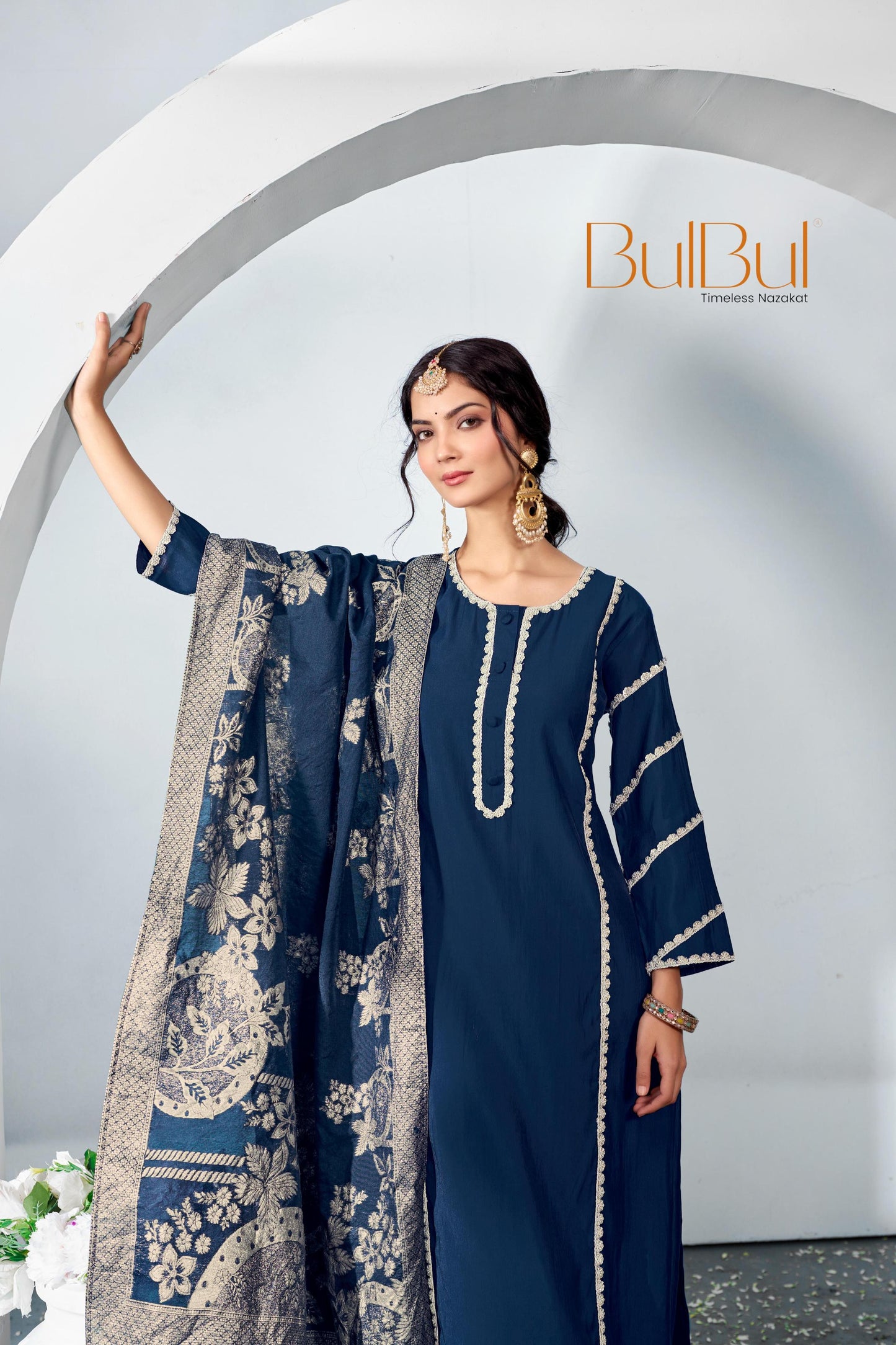 Almina Navy Kurta Set with Dupatta