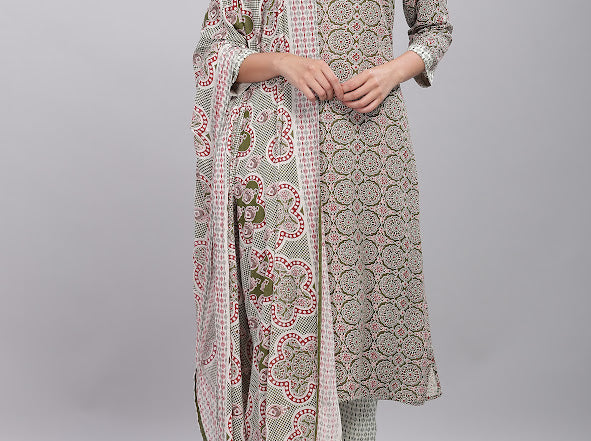 Firdous Olive Kurta Set with Dupatta