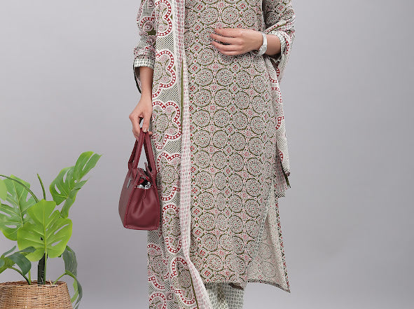 Firdous Olive Kurta Set with Dupatta