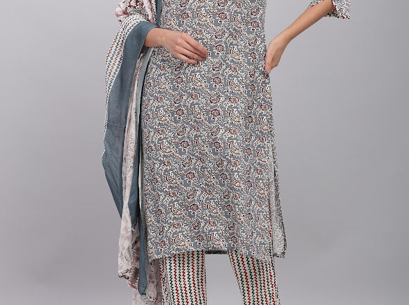 Firdous Grey Kurta Set with Dupatta