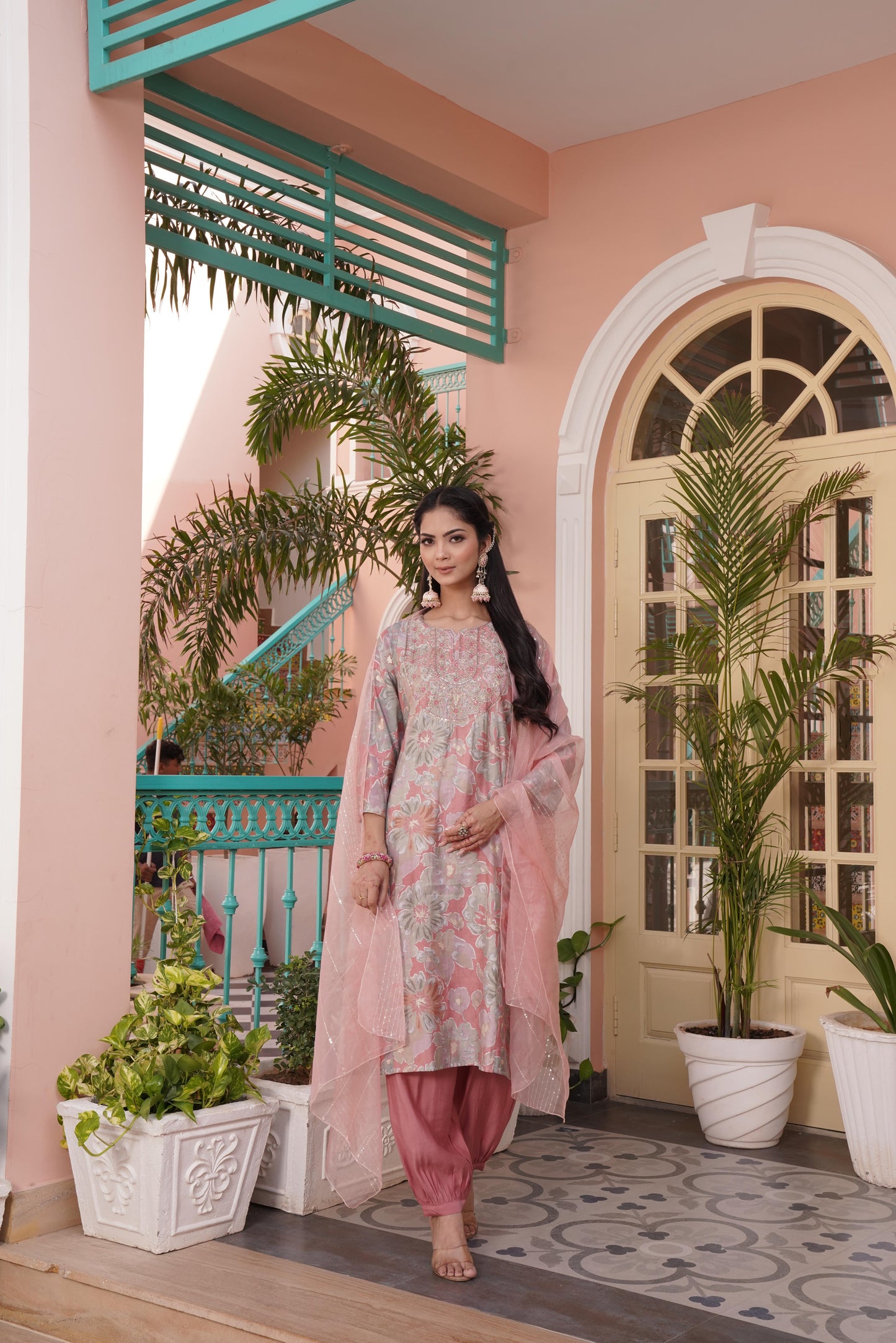 Diya Coral Kurta Set with Dupatta