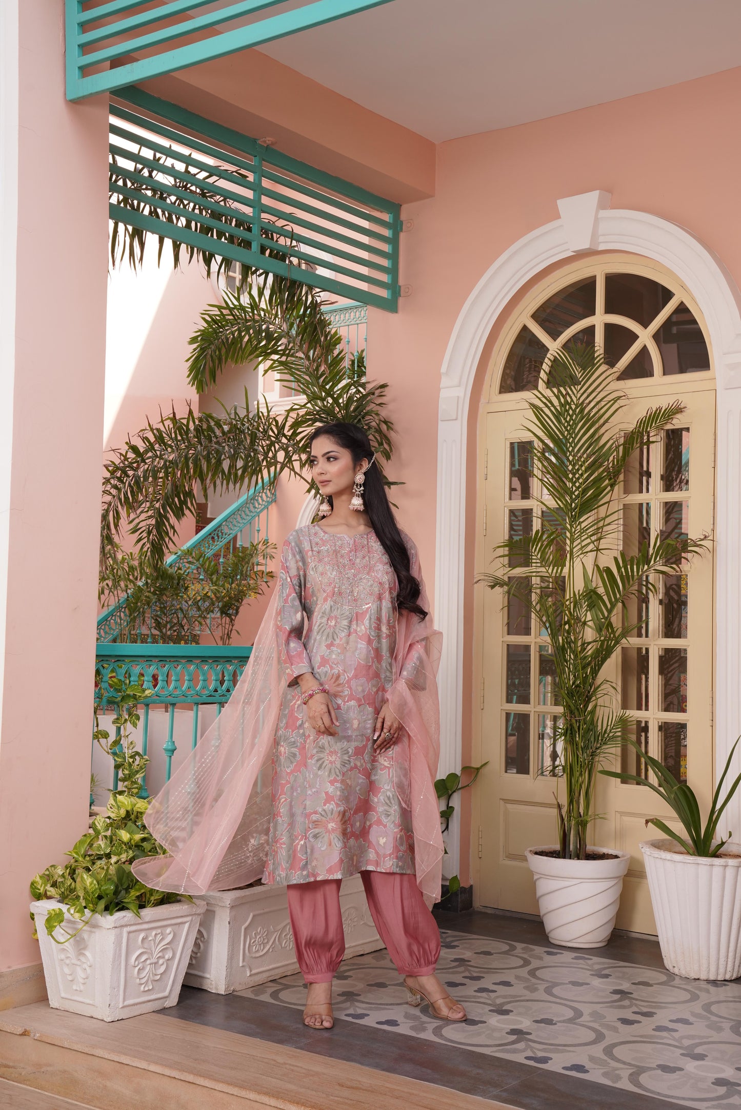 Diya Coral Kurta Set with Dupatta