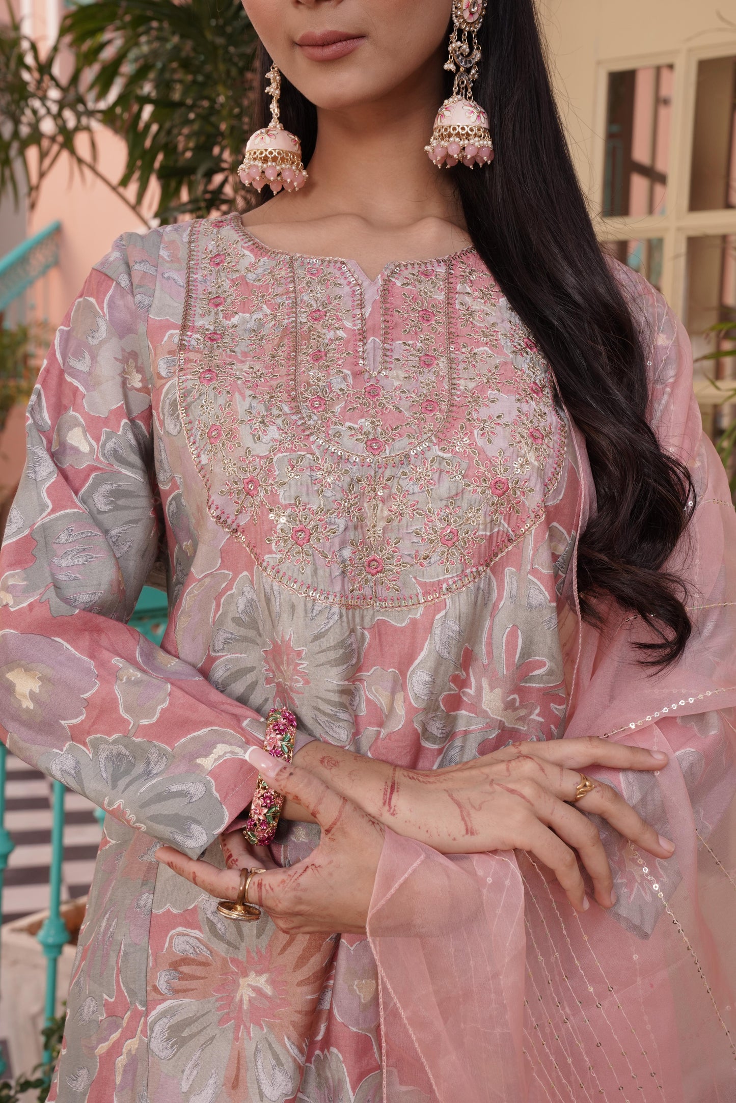 Diya Coral Kurta Set with Dupatta