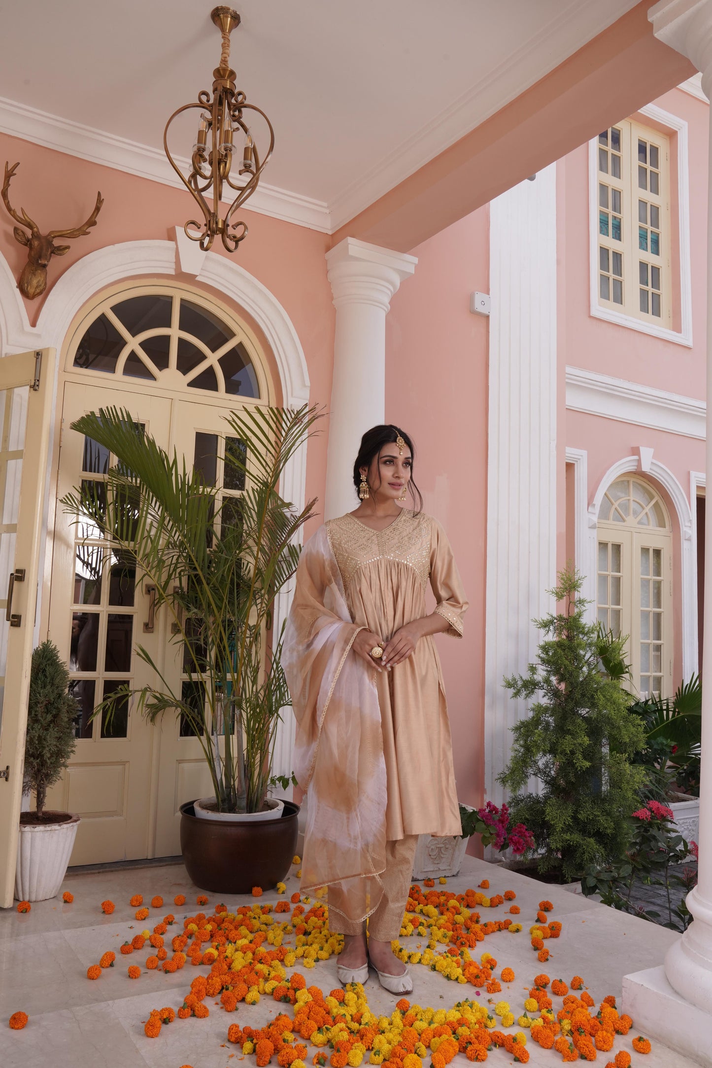 Falak Gold Kurta Set with Dupatta