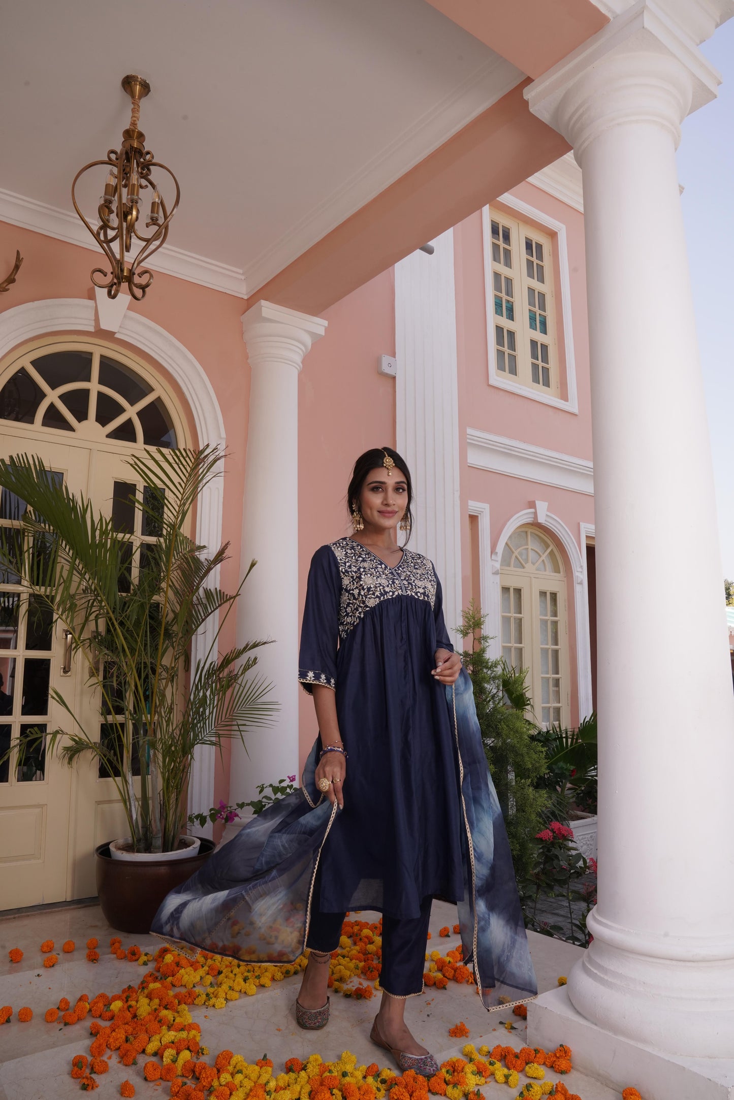 Farani Navy Kurta Set with Dupatta