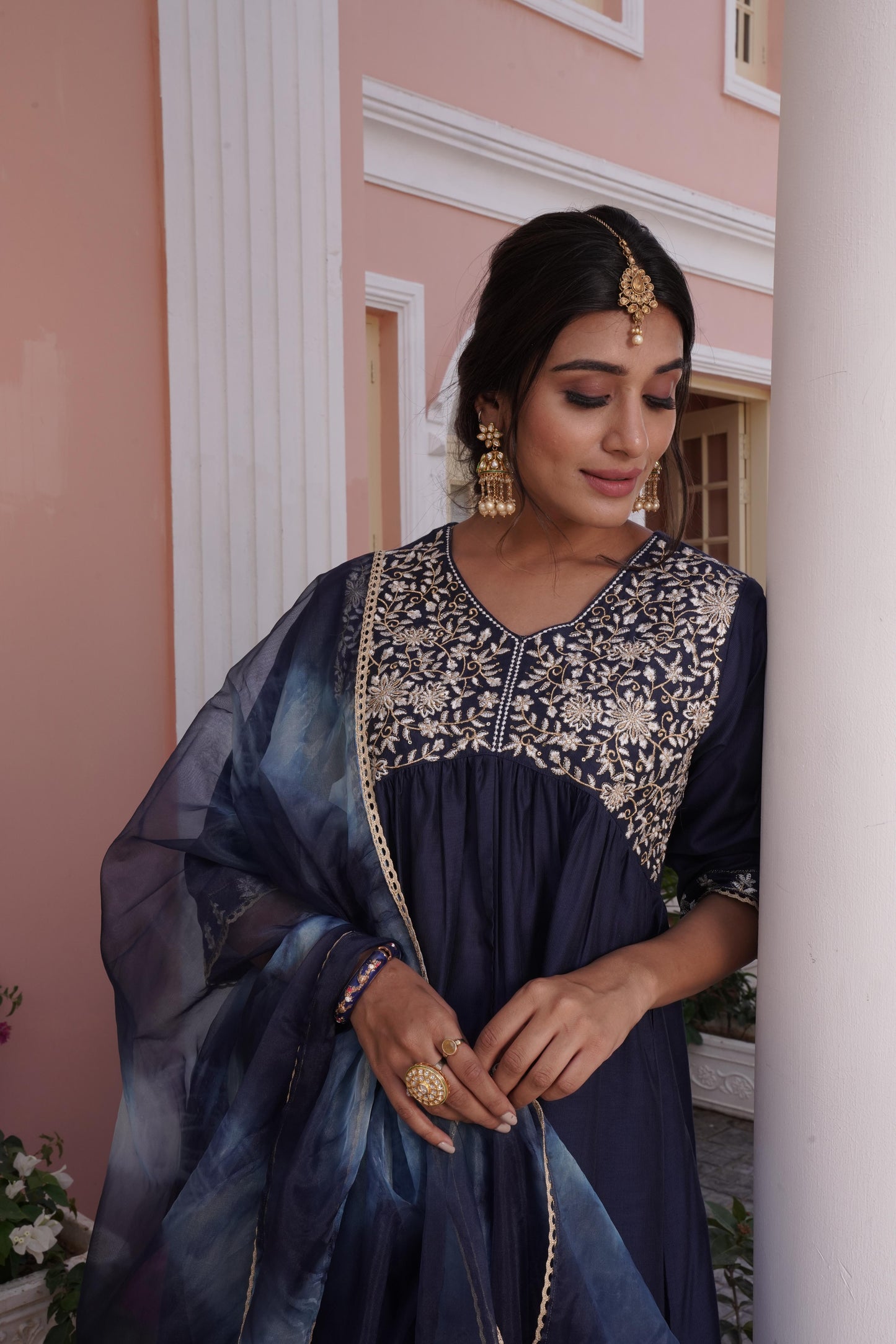 Farani Navy Kurta Set with Dupatta