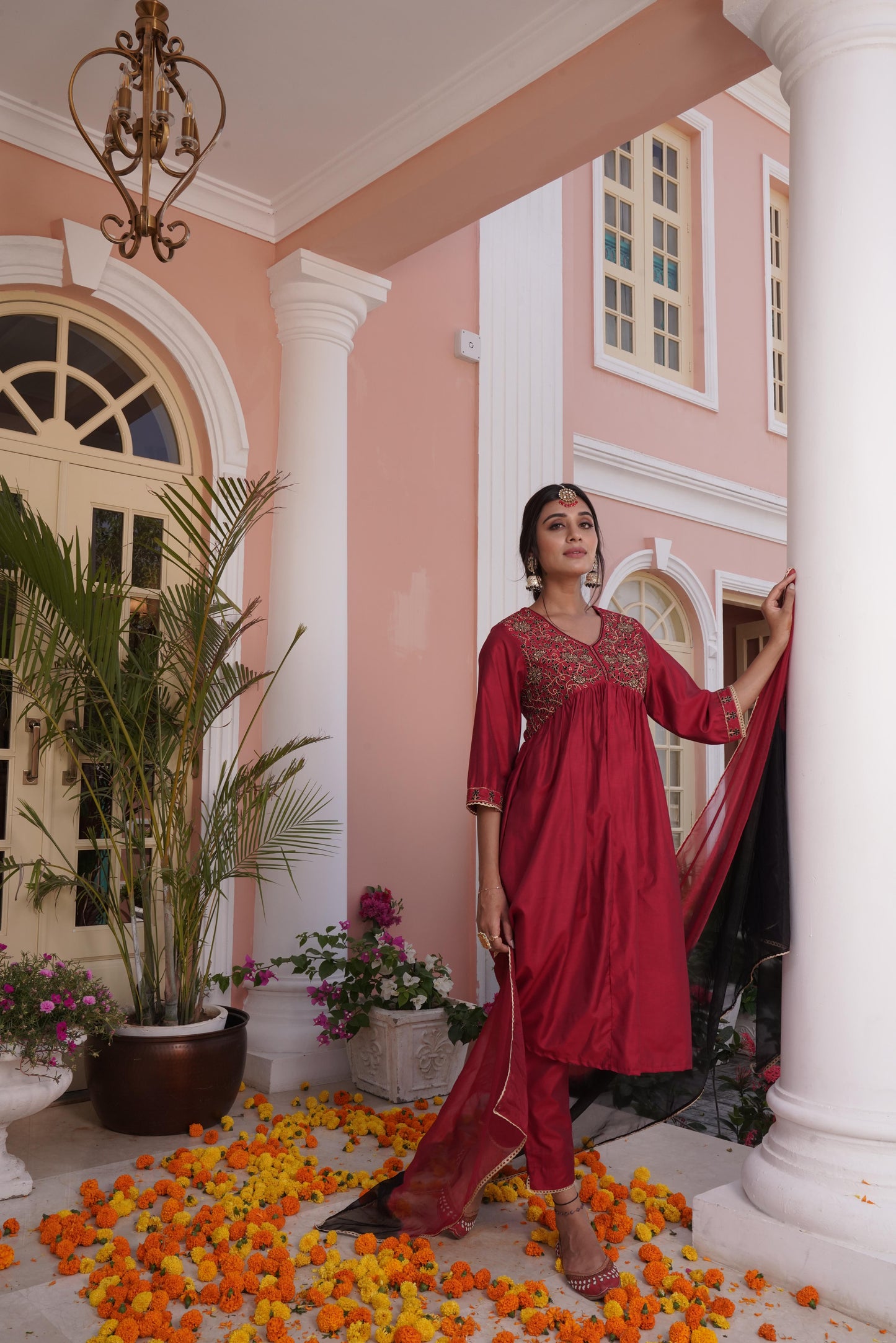 Farani Maroon Kurta Set with Dupatta