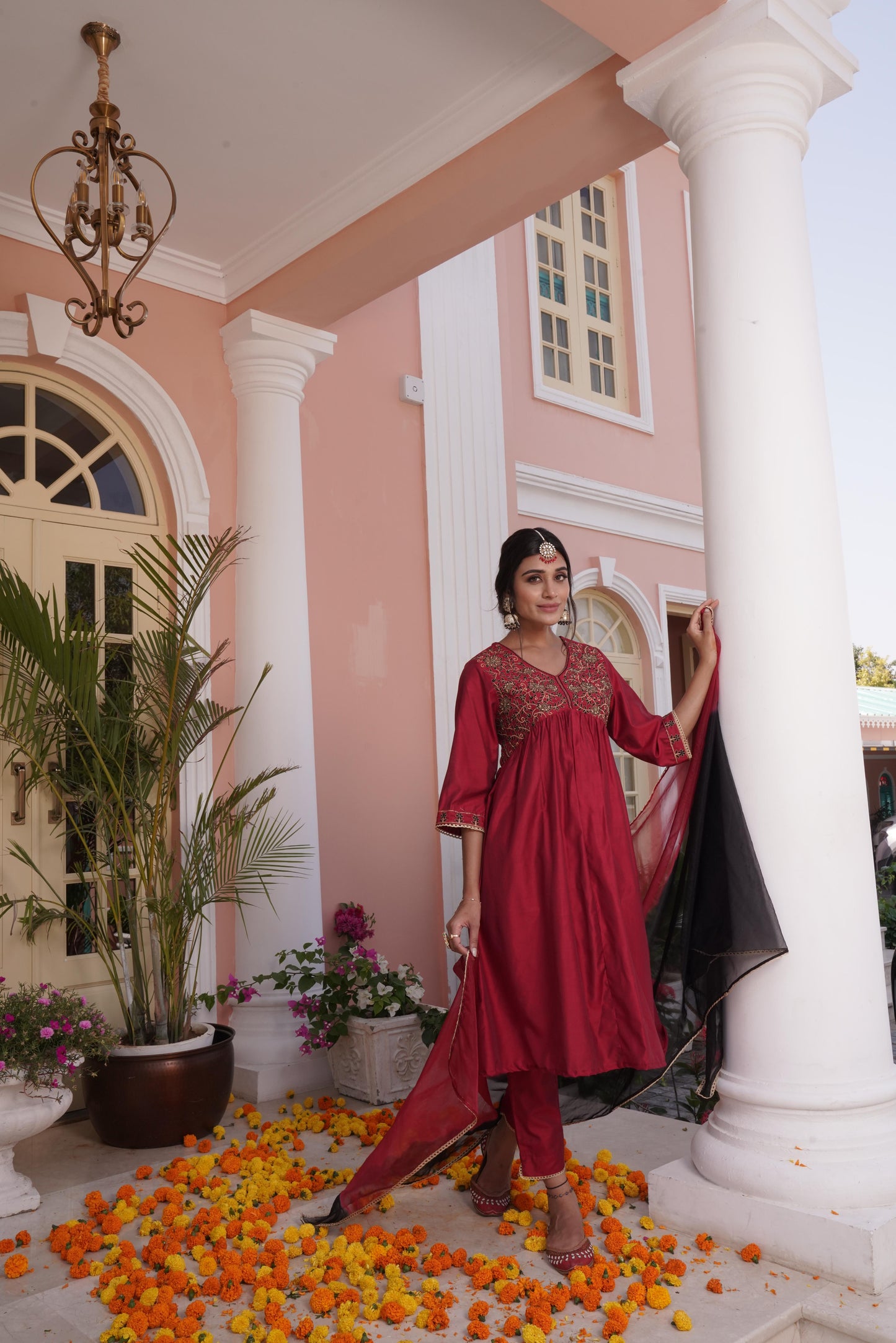 Farani Maroon Kurta Set with Dupatta