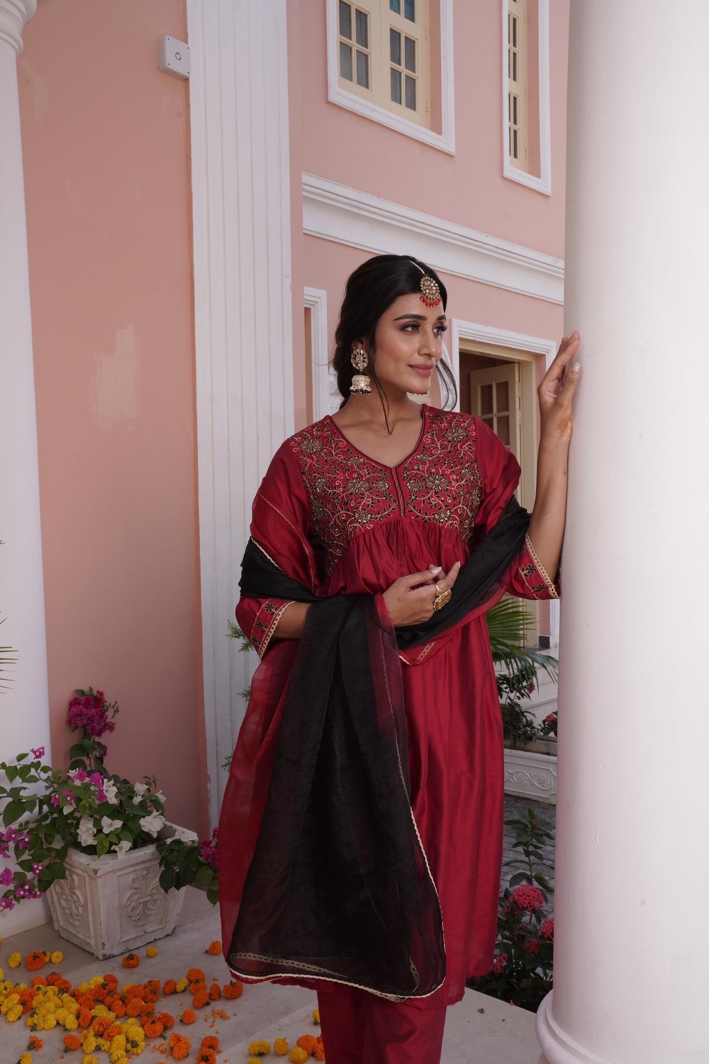 Farani Maroon Kurta Set with Dupatta