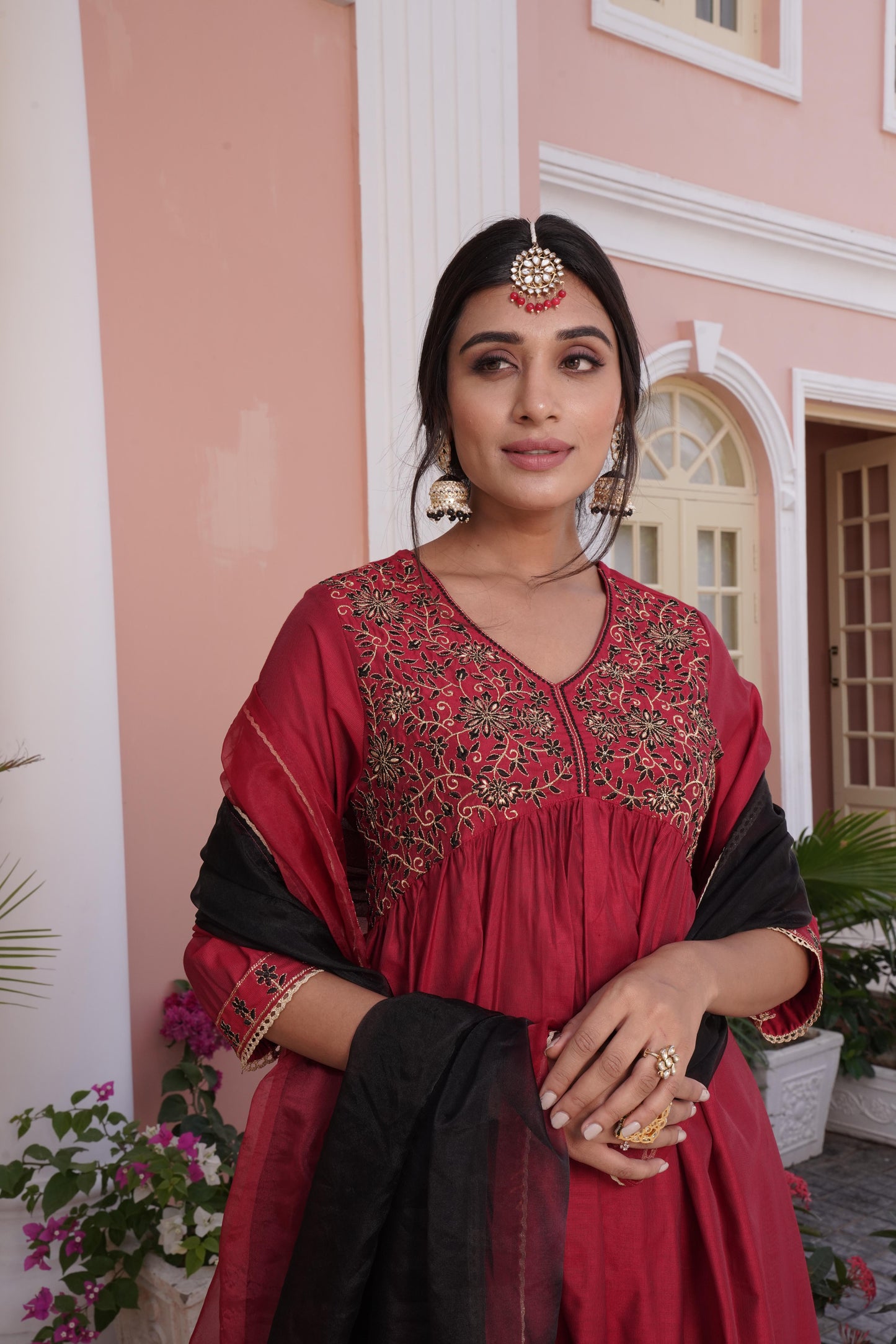 Farani Maroon Kurta Set with Dupatta