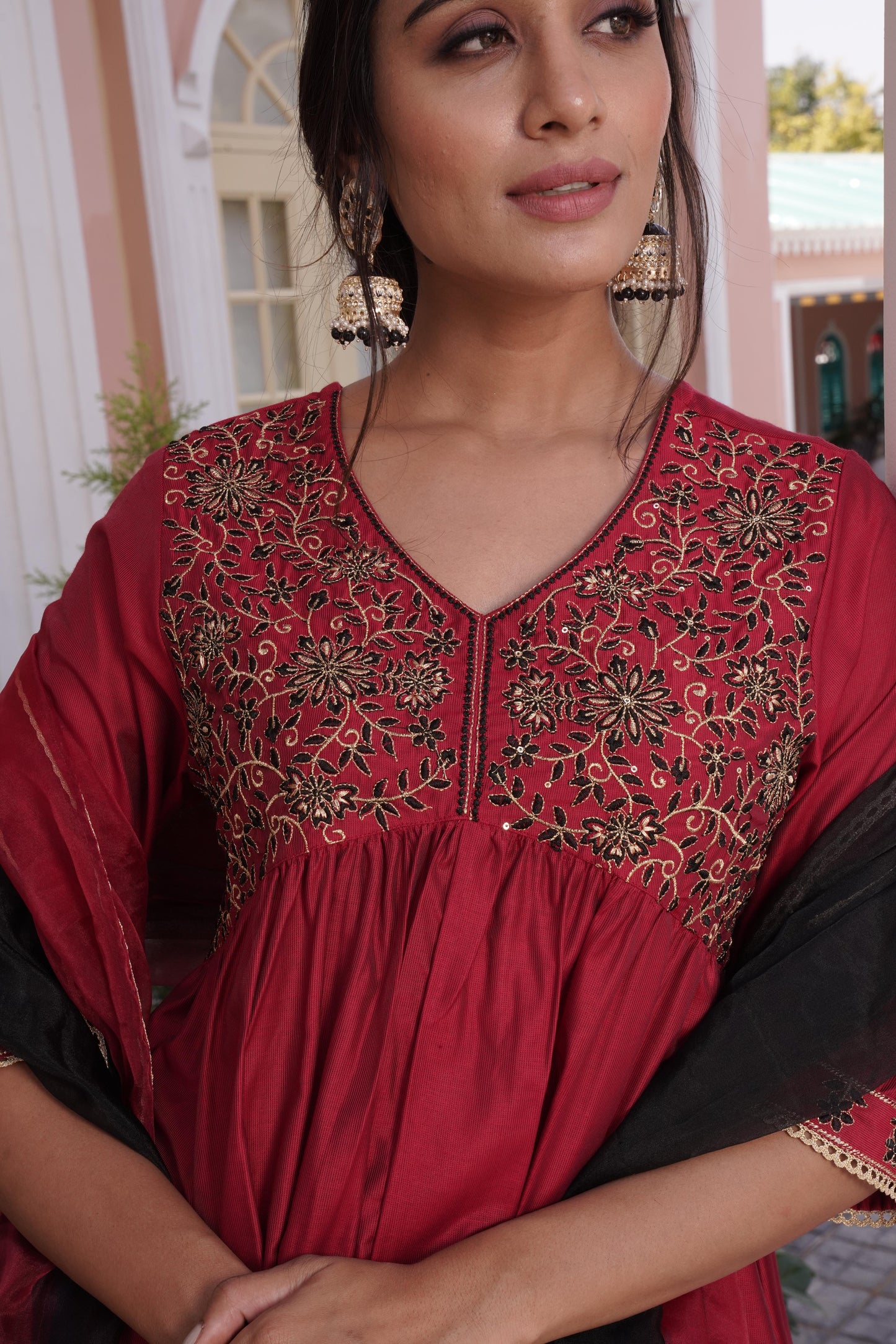 Farani Maroon Kurta Set with Dupatta