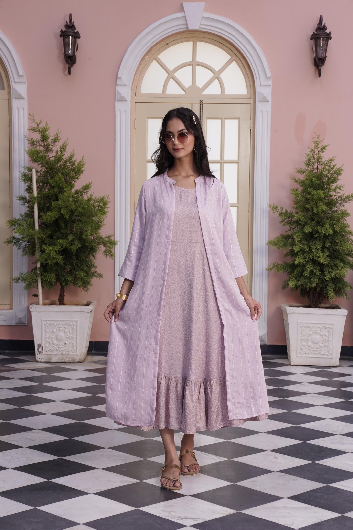 Daisy Lilac Chanderi Midi Dress