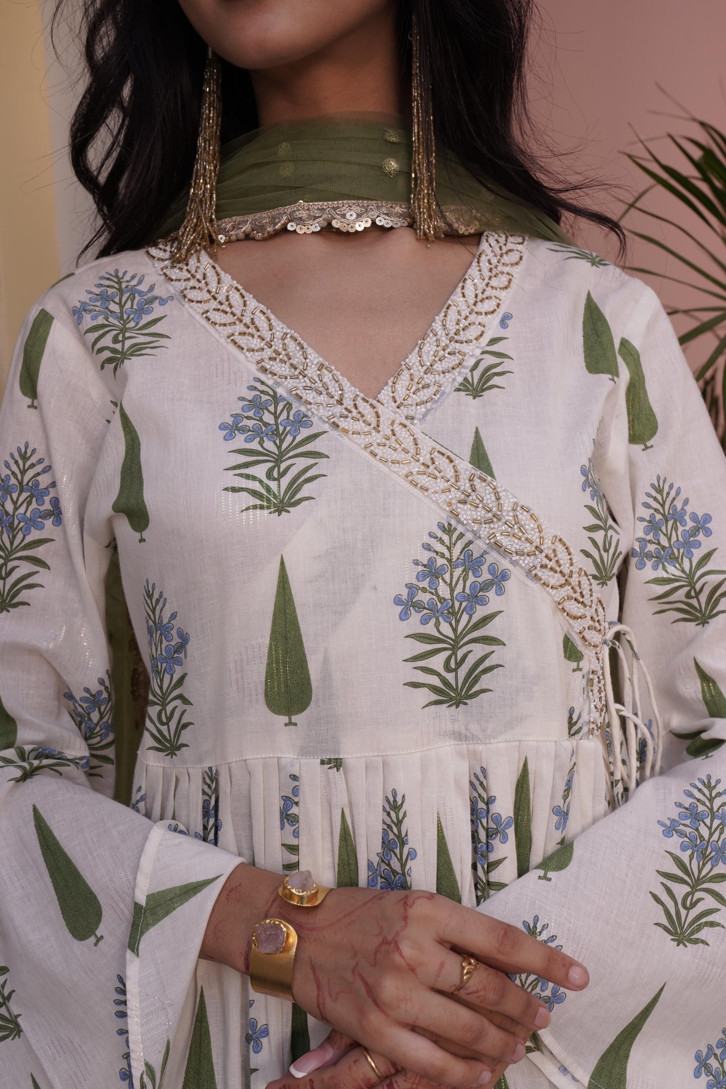Angrakha Off-white Cotton Cambric Anarkali