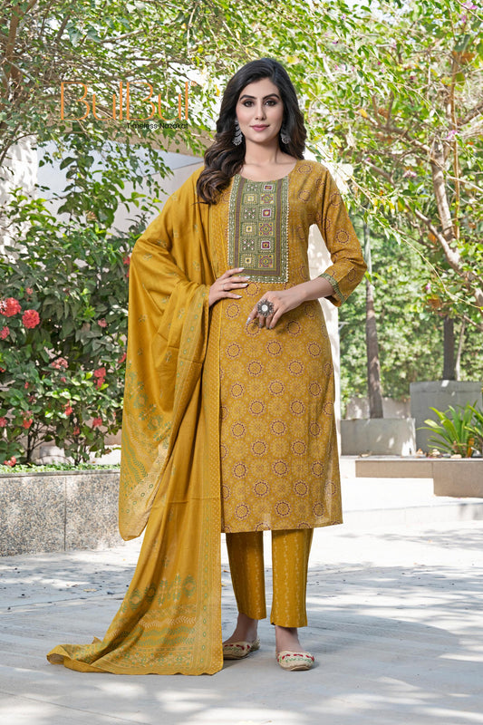 Aaliya Bright Mustard Kurta Set with Dupatta