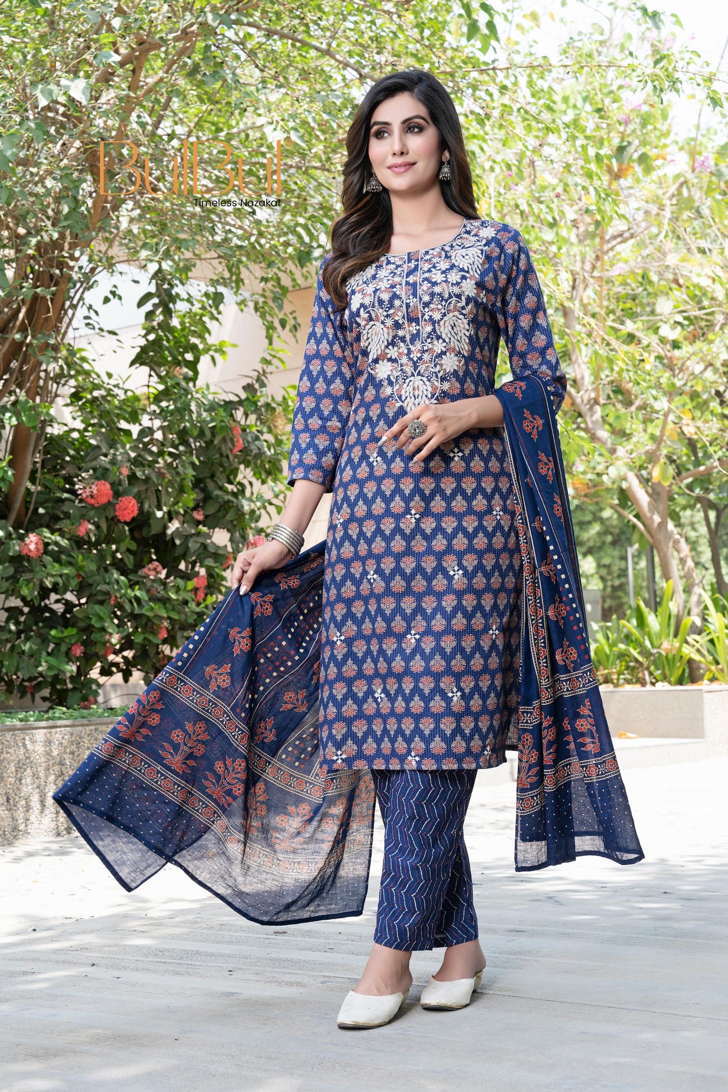 Navy Abstract Kurta Set with Dupatta