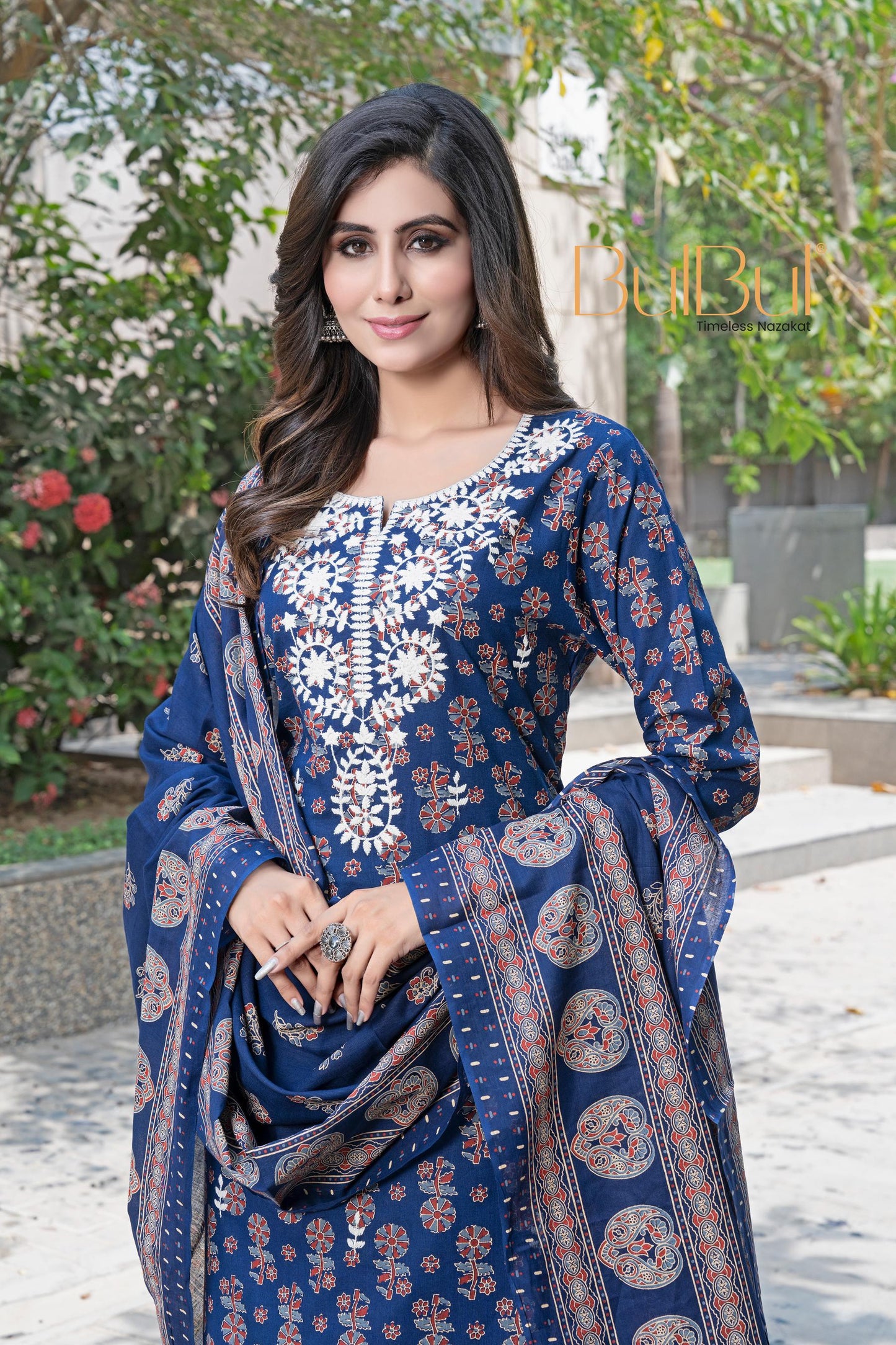 Cambric Navy Kurta Set with Dupatta