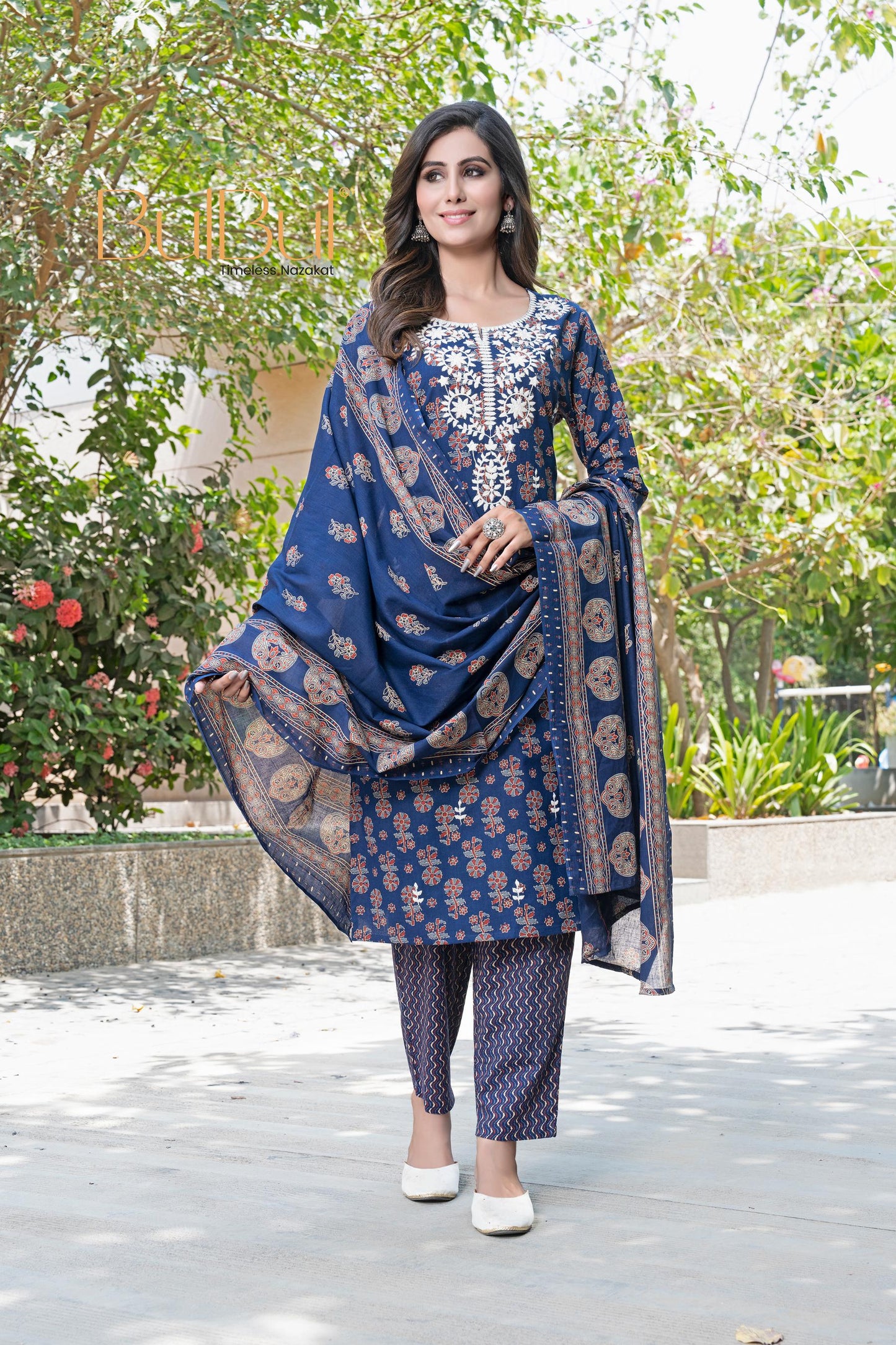 Cambric Navy Kurta Set with Dupatta