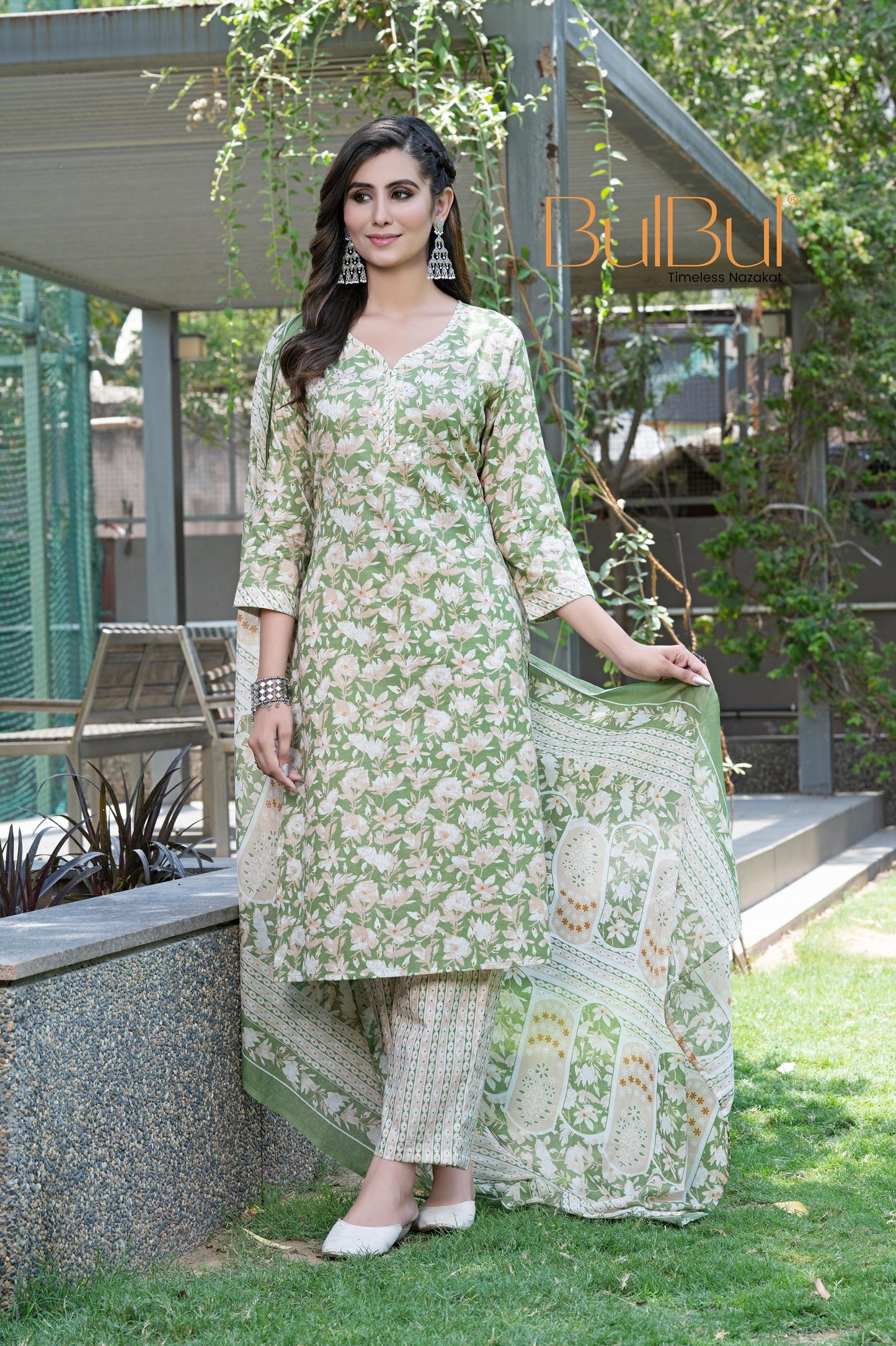 Fashionista Green Floral Kurta Set with Dupatta