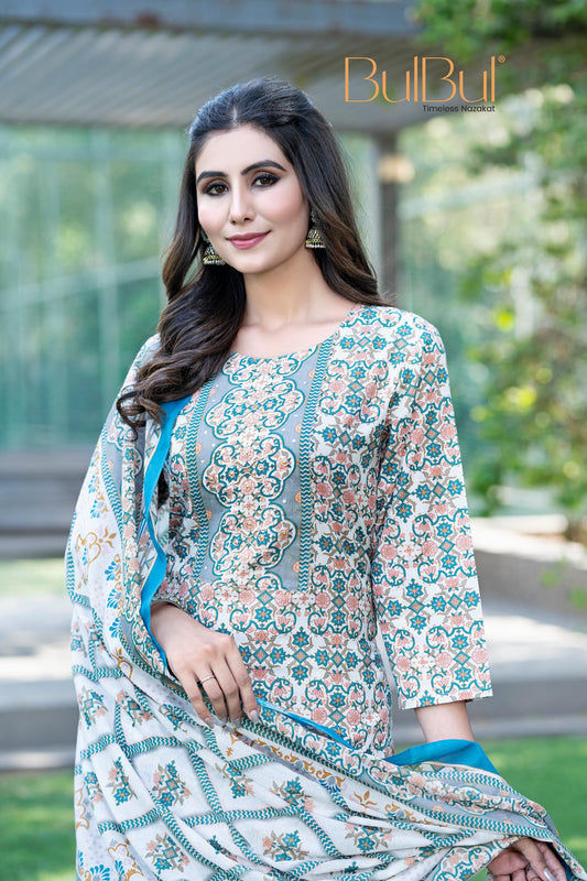 Fashionista Green-Blue Kurta Set with Dupatta