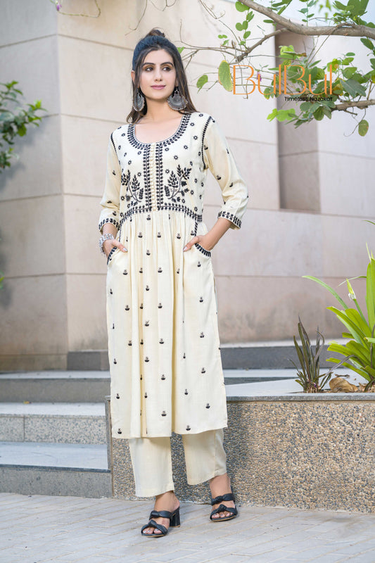 Meenaxi Beige Rayon Kurta Set