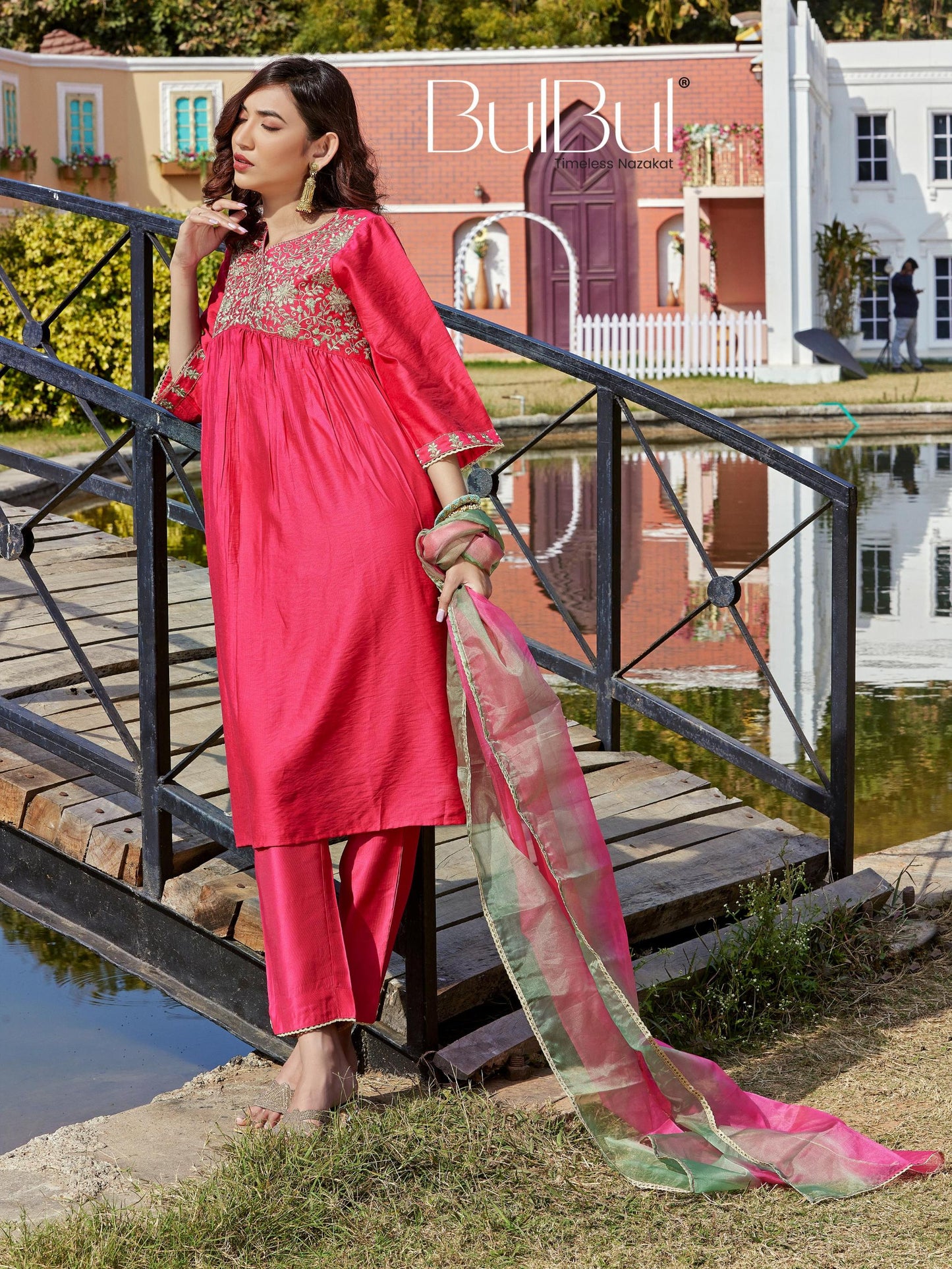 FARANI Fuschia Kurta Set with Dupatta