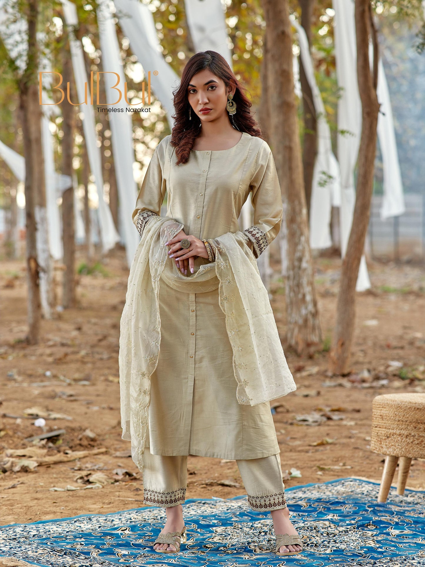 Candace Beige Kurta Set with Dupatta