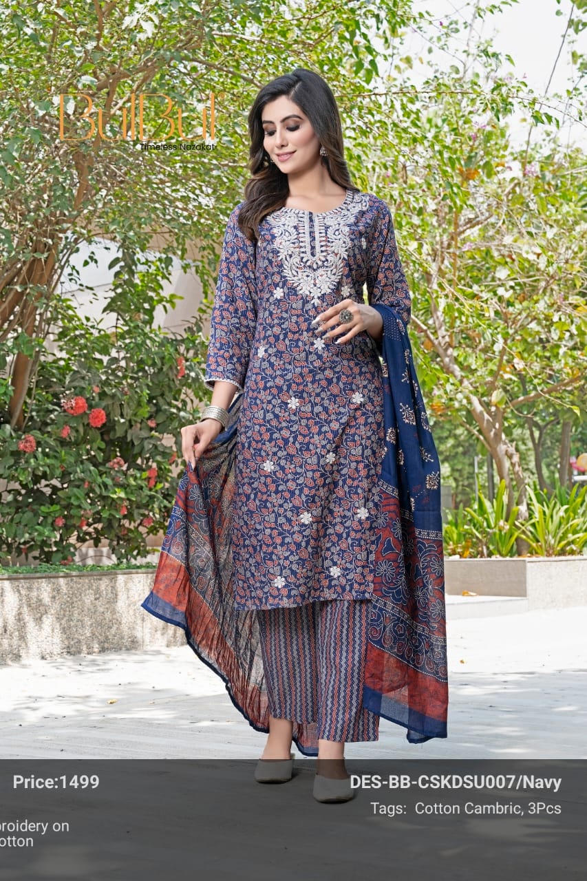 Cotton Navy Kurta Set with Dupatta